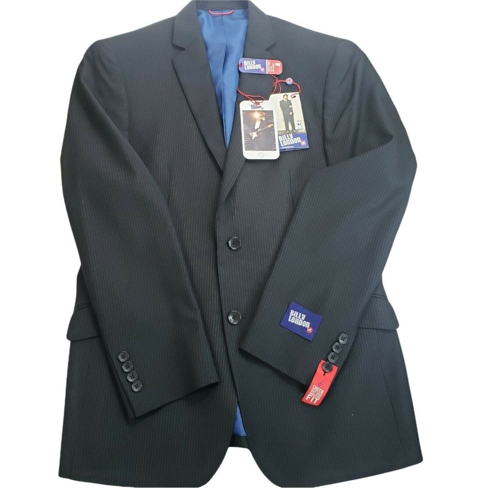 Billy London Blazer Suit Jacket 38R Black Pinstripe All Season Sport Coat NWT